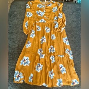 Old Navy Floral V-Neck Dress Mustard Yellow Floral Boho Cottagecore XXL